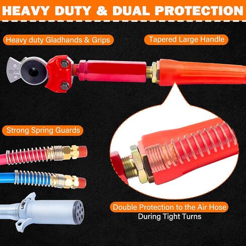 KOOTANS 12FT Semi Truck Air Line Kit with Gladhands, Handles, Holder, Tender Spring Kit 3 in 1 Air Brake Hoses and 7 Way Trailer Cord Air Lines Set for Semi Truck Trailer Tractor in Saudi Arabia