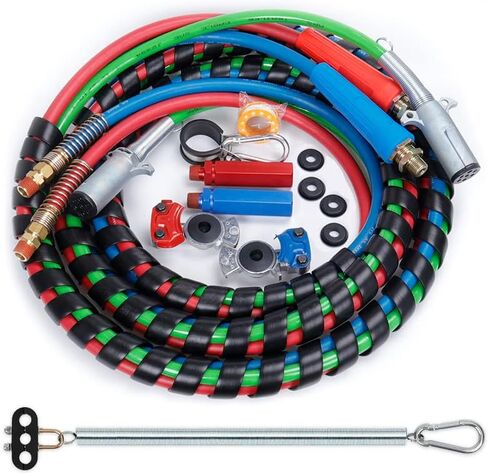 KOOTANS 12FT Semi Truck Air Line Kit with Gladhands, Handles, Holder, Tender Spring Kit 3 in 1 Air Brake Hoses and 7 Way Trailer Cord Air Lines Set for Semi Truck Trailer Tractor in Saudi Arabia
