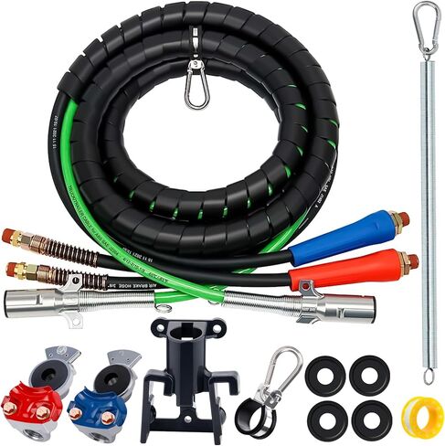 KOOTANS 12FT Semi Truck Air Line Kit with Gladhands, Handles, Holder, Tender Spring Kit 3 in 1 Air Brake Hoses and 7 Way Trailer Cord Air Lines Set for Semi Truck Trailer Tractor in Saudi Arabia