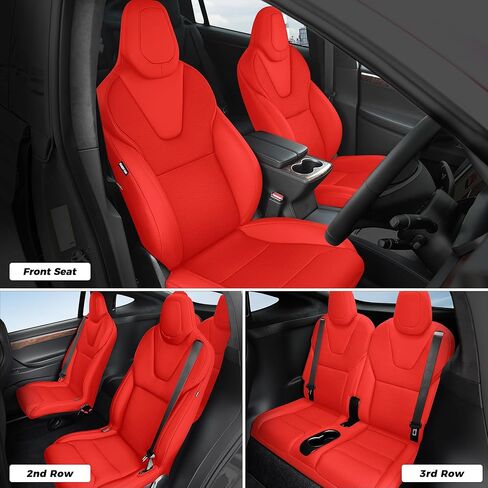 FREESOO Customized Seat Covers for Tesla Model X 6 Seats 2016 2017 2018 2019 Faux Leather Seat Covers Full Set Accessories, 3 Row - Black in Kuwait