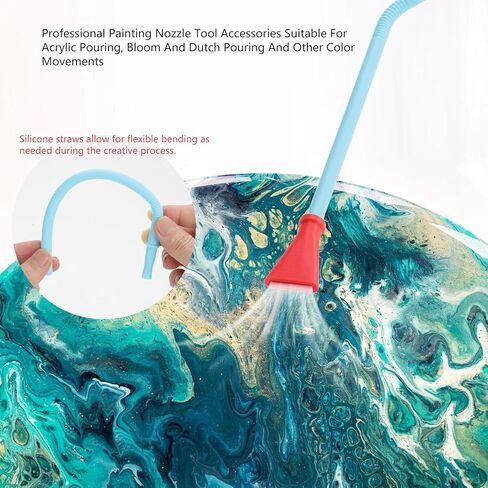 ملحقات أدوات فوهة الطلاء الاحترافية مناسبة لصب الأكريليك والصب الهولندي وحركات الألوان الأخرى، ماصة سيليكون ملونة زاهية مع مجموعة فوهات 4 مقاسات in Kuwait
