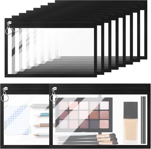 8 قطع من الأكياس الشفافة ذات السحاب متعددة الأغراض من البلاستيك PVC المقاوم للماء للسفر، وتنظيم ملفات المستندات، واللوازم المكتبية، ومحفظة مستحضرات التجميل، وتنظيم أقلام الرصاص (حواف سوداء، 7.5 × 11.4 بوصة) in Kuwait