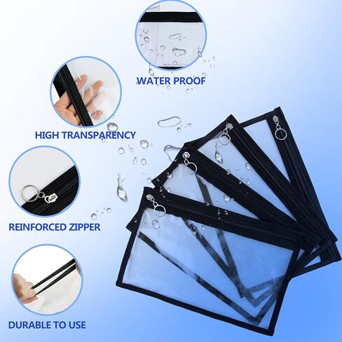 8 قطع من الأكياس الشفافة ذات السحاب متعددة الأغراض من البلاستيك PVC المقاوم للماء للسفر، وتنظيم ملفات المستندات، واللوازم المكتبية، ومحفظة مستحضرات التجميل، وتنظيم أقلام الرصاص (حواف سوداء، 7.5 × 11.4 بوصة) in Kuwait