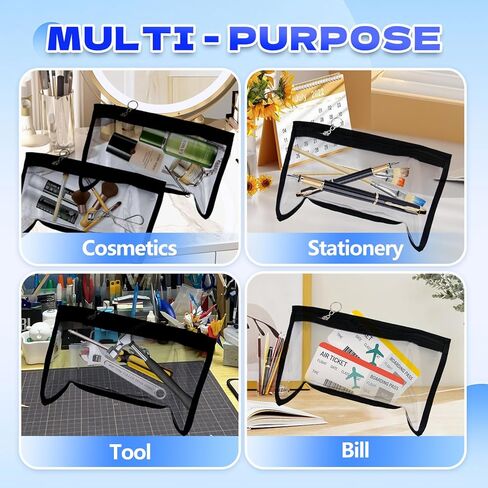 8 قطع من الأكياس الشفافة ذات السحاب متعددة الأغراض من البلاستيك PVC المقاوم للماء للسفر، وتنظيم ملفات المستندات، واللوازم المكتبية، ومحفظة مستحضرات التجميل، وتنظيم أقلام الرصاص (حواف سوداء، 7.5 × 11.4 بوصة) in Kuwait