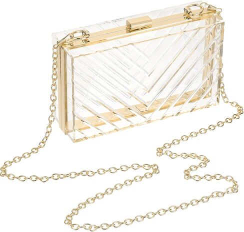 uxcell Women Acrylic Clear Clutch Purses Evening Handbag Crossbody Bag with Chain for Wedding Prom Party, Pink/Gold in Saudi Arabia