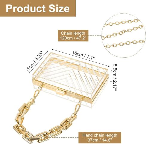 uxcell Women Acrylic Clear Clutch Purses Evening Handbag Crossbody Bag with Chain for Wedding Prom Party, Pink/Gold in Saudi Arabia