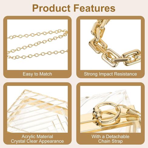 uxcell Women Acrylic Clear Clutch Purses Evening Handbag Crossbody Bag with Chain for Wedding Prom Party, Pink/Gold in Saudi Arabia