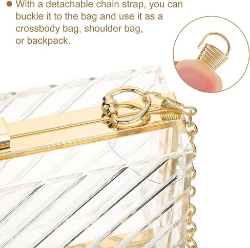 uxcell Women Acrylic Clear Clutch Purses Evening Handbag Crossbody Bag with Chain for Wedding Prom Party, Pink/Gold in Saudi Arabia