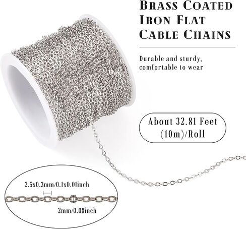 Beadthoven 32.8Ft Brass Flat Cable Chain for Jewelry Making 2mm Antique Bronze Flat Cross DIY Necklace Chain Bracelet Jewelry Finding Chains Extender Chains Bulk for Jewelry Making Supplies in Saudi Arabia