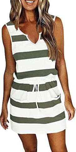 SAUKOLE Womens Sleeveless T Shirt Dresses Casual Cute Floral Print Short Dress Summer Fashion Front Pockets in Kuwait
