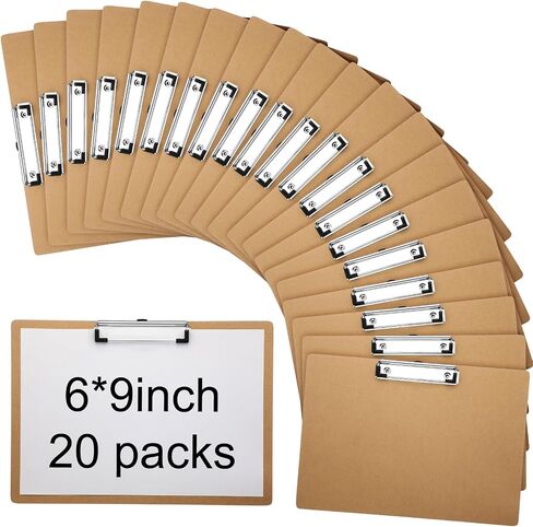 Sherr 20 Pack 6" x 9" Clipboards Bulk Wooden Hardboard Clipboards Recycled Wood Clipboards Low Profile Clip Boards for School Classroom Home Hospital Office Art Supplies in Saudi Arabia