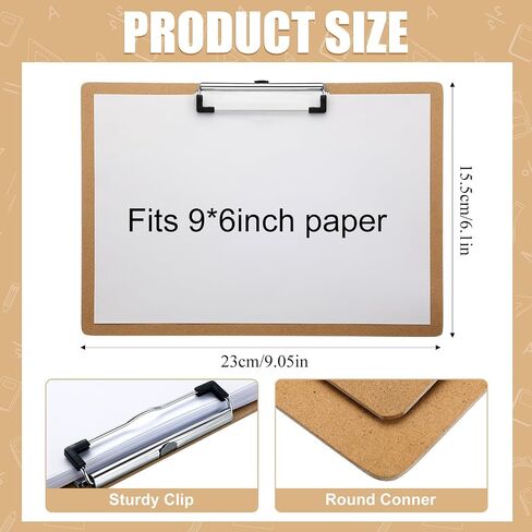 Sherr 20 Pack 6" x 9" Clipboards Bulk Wooden Hardboard Clipboards Recycled Wood Clipboards Low Profile Clip Boards for School Classroom Home Hospital Office Art Supplies in Saudi Arabia