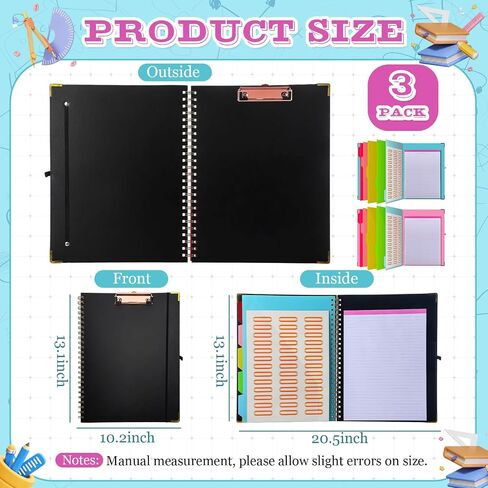 3 Pcs Clipboard Folio with Refillable Notepad for Letter Size 11" x 8.5" Clipboard Folder with Storage 5 Folders with 10 Pockets Elastic Closure and Pen Loop for Office Nurse in Saudi Arabia