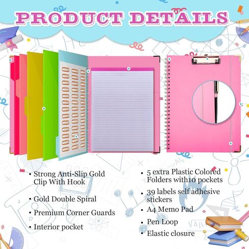 3 Pcs Clipboard Folio with Refillable Notepad for Letter Size 11" x 8.5" Clipboard Folder with Storage 5 Folders with 10 Pockets Elastic Closure and Pen Loop for Office Nurse in Saudi Arabia