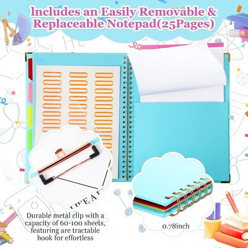 3 Pcs Clipboard Folio with Refillable Notepad for Letter Size 11" x 8.5" Clipboard Folder with Storage 5 Folders with 10 Pockets Elastic Closure and Pen Loop for Office Nurse in Saudi Arabia