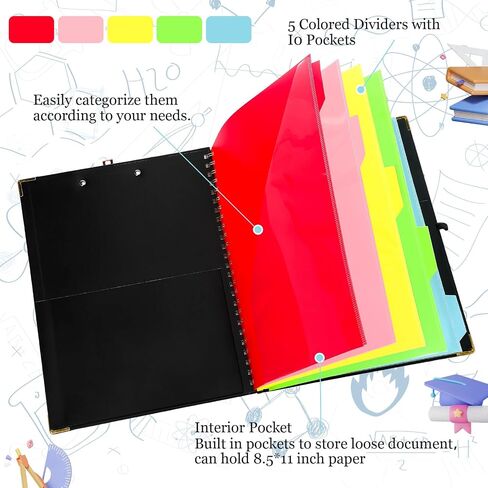 3 Pcs Clipboard Folio with Refillable Notepad for Letter Size 11" x 8.5" Clipboard Folder with Storage 5 Folders with 10 Pockets Elastic Closure and Pen Loop for Office Nurse in Saudi Arabia