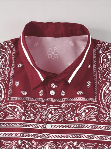 Men's 2 Piece Outfits Paisley Print Short Sleeve Button Down Shirts and Drawstring Shorts Set in Saudi Arabia
