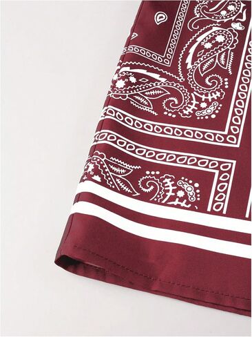 Men's 2 Piece Outfits Paisley Print Short Sleeve Button Down Shirts and Drawstring Shorts Set in Saudi Arabia