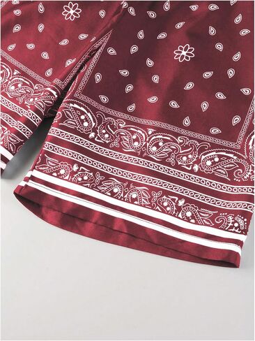 Men's 2 Piece Outfits Paisley Print Short Sleeve Button Down Shirts and Drawstring Shorts Set in Saudi Arabia