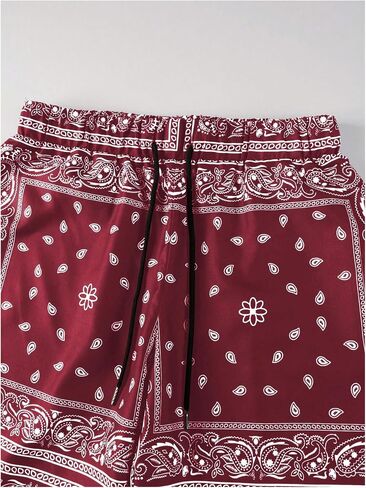 Men's 2 Piece Outfits Paisley Print Short Sleeve Button Down Shirts and Drawstring Shorts Set in Saudi Arabia