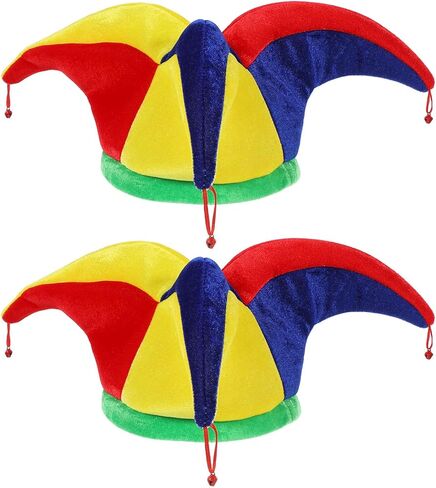 قطعتان من قبعة المهرج، قبعة مهرج مع أجراس، أغطية رأس مضحكة، إكسسوار أزياء المهرج لديكور حفلات الهالوين in Kuwait