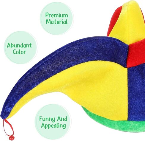 قطعتان من قبعة المهرج، قبعة مهرج مع أجراس، أغطية رأس مضحكة، إكسسوار أزياء المهرج لديكور حفلات الهالوين in Kuwait