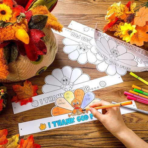 Sumind 24 قطعة تلوين تيجان تركيا الخاصة بك حرفة عيد الشكر للأطفال قبعة ورقية لعيد الشكر لتركيا لنشاط عيد الشكر في مدرسة الأحد (كلاسيكي) in Kuwait