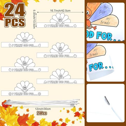 Sumind 24 قطعة تلوين تيجان تركيا الخاصة بك حرفة عيد الشكر للأطفال قبعة ورقية لعيد الشكر لتركيا لنشاط عيد الشكر في مدرسة الأحد (كلاسيكي) in Kuwait