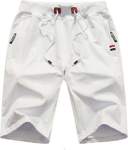 Mens Casual Shorts Cotton Summer Shorts Elastic Waist Drawstring with Zipper Pockets in Kuwait