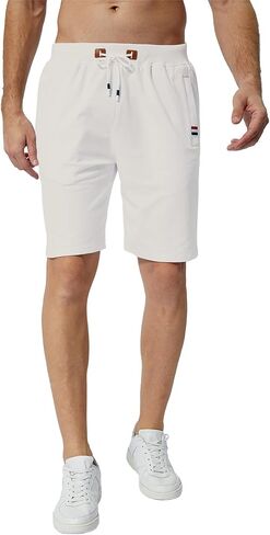 Mens Casual Shorts Cotton Summer Shorts Elastic Waist Drawstring with Zipper Pockets in Kuwait