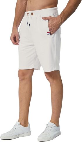 Mens Casual Shorts Cotton Summer Shorts Elastic Waist Drawstring with Zipper Pockets in Kuwait