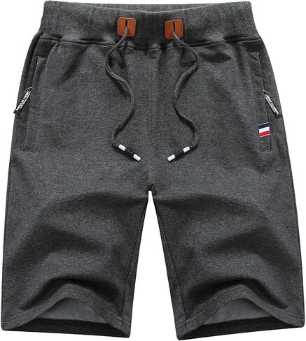 Mens Casual Shorts Cotton Summer Shorts Elastic Waist Drawstring with Zipper Pockets in Kuwait
