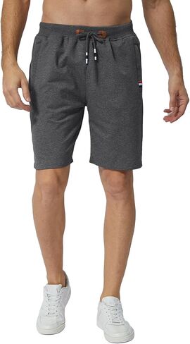 Mens Casual Shorts Cotton Summer Shorts Elastic Waist Drawstring with Zipper Pockets in Kuwait