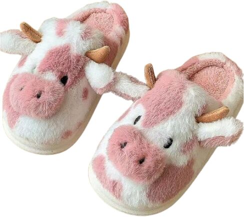 Cartoon Cow Cotton Slippers,Cute Cozy Fuzzy Animal Slippers For Women Men,Winter Warm Plush Comfy Indoor Outdoor Slippers in Saudi Arabia