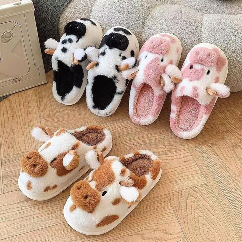 Cartoon Cow Cotton Slippers,Cute Cozy Fuzzy Animal Slippers For Women Men,Winter Warm Plush Comfy Indoor Outdoor Slippers in Saudi Arabia