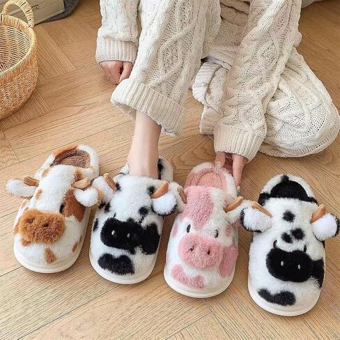 Cartoon Cow Cotton Slippers,Cute Cozy Fuzzy Animal Slippers For Women Men,Winter Warm Plush Comfy Indoor Outdoor Slippers in Saudi Arabia