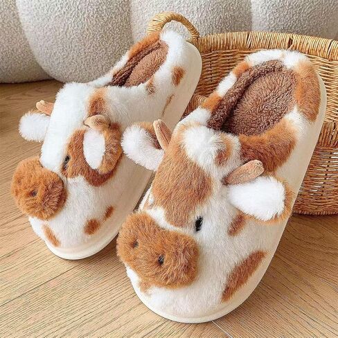 شباشب قطنية على شكل بقرة كرتونية، شباشب حيوانات غامضة لطيفة ومريحة للنساء والرجال، شباشب شتوية دافئة من القطيفة مريحة للاستخدام الداخلي والخارجي in Kuwait