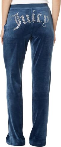 Juicy Couture للسيدات، بنطال قطيفة بخصر مضلع صلب مع رباط سحب، Midnight Sea، متوسط، 32 in Saudi Arabia
