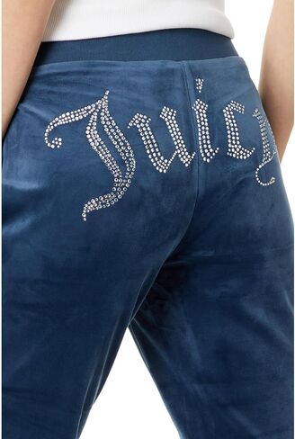 Juicy Couture للسيدات، بنطال قطيفة بخصر مضلع صلب مع رباط سحب، Midnight Sea، متوسط، 32 in Saudi Arabia