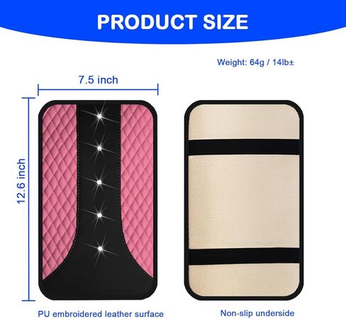 Mandark Bling Leather Car Center Console Cover, Crystal Rhinestone Vehicle Armrest Seat Box Protector, Waterproof Non-Slip Auto Arm Rest Decor Cushion, Universal for SUV, Truck, RV（Red） in Saudi Arabia