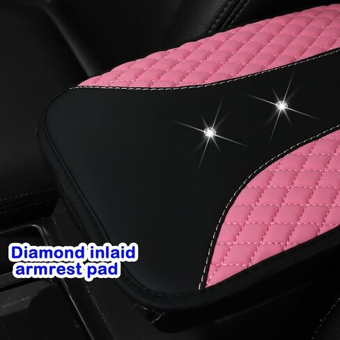 Mandark Bling Leather Car Center Console Cover, Crystal Rhinestone Vehicle Armrest Seat Box Protector, Waterproof Non-Slip Auto Arm Rest Decor Cushion, Universal for SUV, Truck, RV（Red） in Saudi Arabia