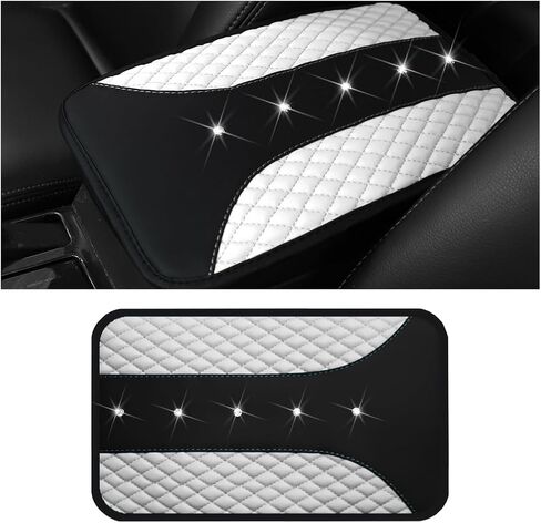 Mandark Bling Leather Car Center Console Cover, Crystal Rhinestone Vehicle Armrest Seat Box Protector, Waterproof Non-Slip Auto Arm Rest Decor Cushion, Universal for SUV, Truck, RV（Red） in Saudi Arabia