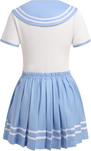 ABAFIP Women's Cute Romper Pajamas Bodysuit Pleated Skirt Short Sleeve Sailor Collar Pajama Nightwear Set in Kuwait