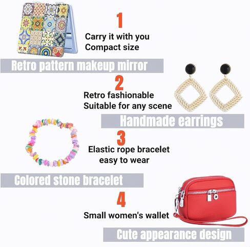 Women's Wristlet Coin Purse Set, Genuine Leather Women's Small Wallet, Women's Mini Wallet Clutch with Earrings, Bracelet, Cosmetic Mirror (Black) in Saudi Arabia