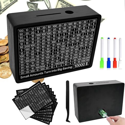 Wooden Money Saving Box,Piggy Bank for Adults Kids Cash Savings Box for $10000 $5000 $3000 Target Money Saving Challenge,Reusable Money Box with Counter for Boys Girls Kids Gift(Save Box + 8 Sheets) in Saudi Arabia