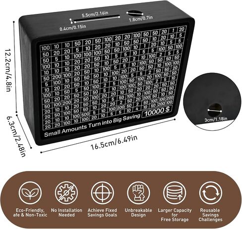 Wooden Money Saving Box,Piggy Bank for Adults Kids Cash Savings Box for $10000 $5000 $3000 Target Money Saving Challenge,Reusable Money Box with Counter for Boys Girls Kids Gift(Save Box + 8 Sheets) in Saudi Arabia