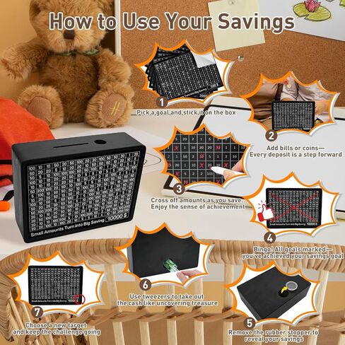Wooden Money Saving Box,Piggy Bank for Adults Kids Cash Savings Box for $10000 $5000 $3000 Target Money Saving Challenge,Reusable Money Box with Counter for Boys Girls Kids Gift(Save Box + 8 Sheets) in Saudi Arabia