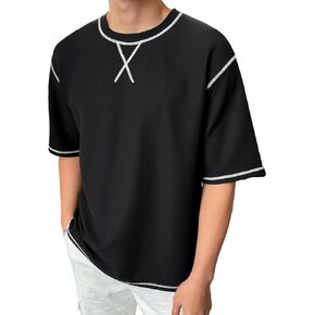 Verdusa Men's Short Sleeve Drop Shoulder T Shirt Top Round Neck Casual Tee Shirts
