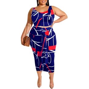 MRSFITOK Sexy Plus Size 2 Piece Skirt Set for Women Midi Dress Outfits-Solid Tie Dye Sleeveless Tank Top Skirts Set Casual