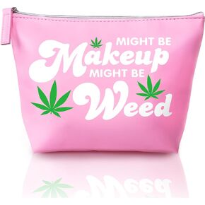 Vegan Leather Y2K 2000s McBling Makeup Bag - Pink Accessories Stoner Girly Girl Things Cute Stuff Marijuana Make Up Funny Birthday Mothers Day Mom Girls Sister Gift Best Friend Weed Gifts for Women
